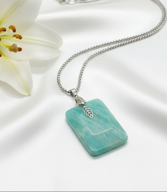 Collier Amazonite sur chaine acier inoxydable au choix
