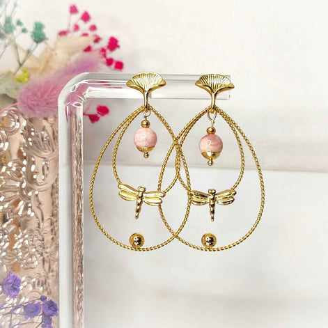 Boucles d'oreilles libellule dorées, pierre au choix