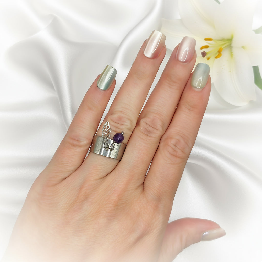 Bague doré, argenté, au choix perle de pierre et acier ajustable