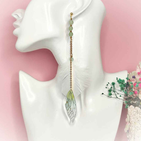 Boucle longue en Plumes sacrées, aventurine ou labradorite