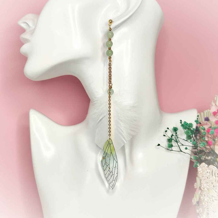 Boucle longue en Plumes sacrées, aventurine ou labradorite
