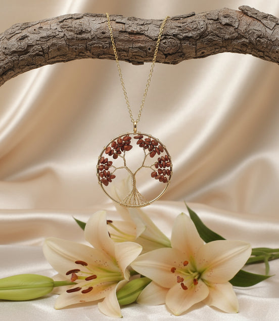 collier arbre de vie doré et pierre