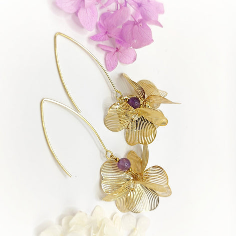 Boucles d'oreilles dorées amethyste