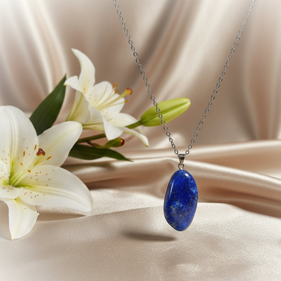 Pierre de Lapis lazuli, Pendentif, Collier argenté au choix