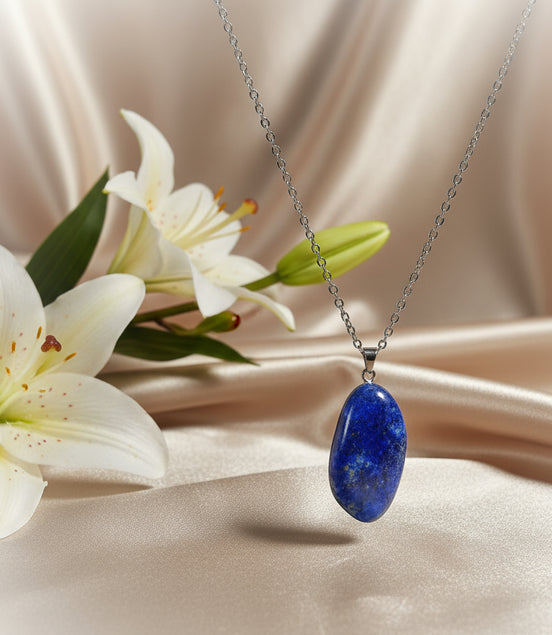 Pierre de Lapis lazuli, Pendentif, Collier argenté au choix
