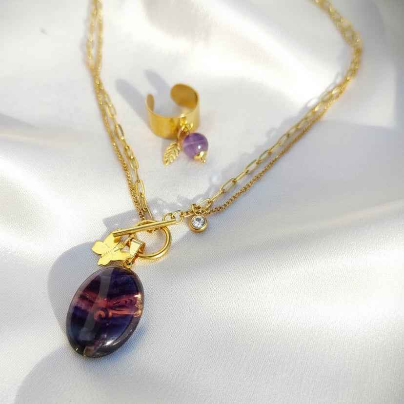 Parure Collier unalom en fluorite arc en ciel