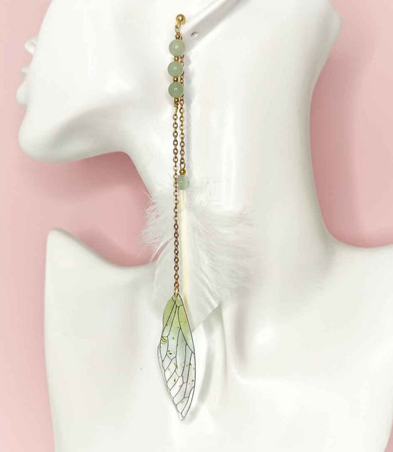 Boucle longue en Plumes sacrées, aventurine ou labradorite