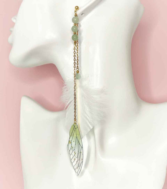 Boucle longue en Plumes sacrées, aventurine ou labradorite