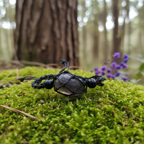 Bracelet porte pierre + pierre,  réglable en coton ciré
