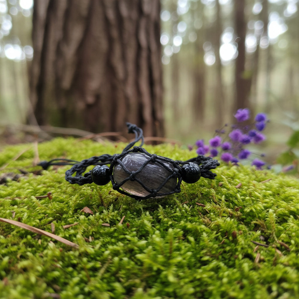 Bracelet porte pierre + pierre,  réglable en coton ciré