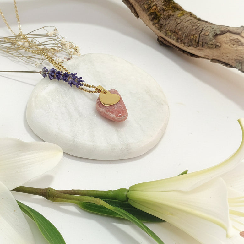 Collier en Rhodochrosite sur acier inoxydable