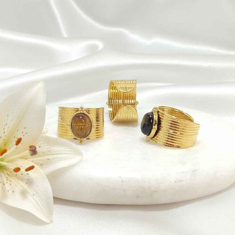 Bague ajustable en oeil de tigre et acier inoxydable