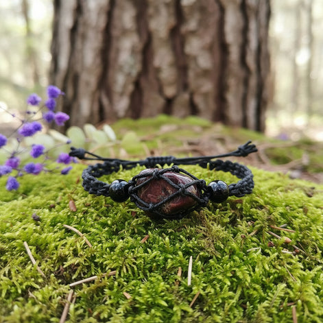 Bracelet porte pierre + pierre,  réglable en coton ciré