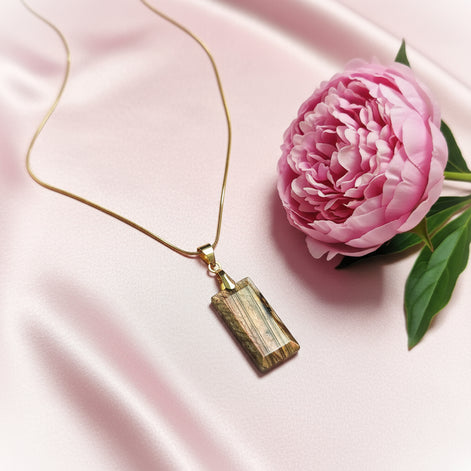 Collier fin doré ou argenté labradorite rectangle au choix