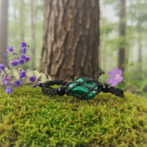 Bracelet porte pierre + pierre,  réglable en coton ciré