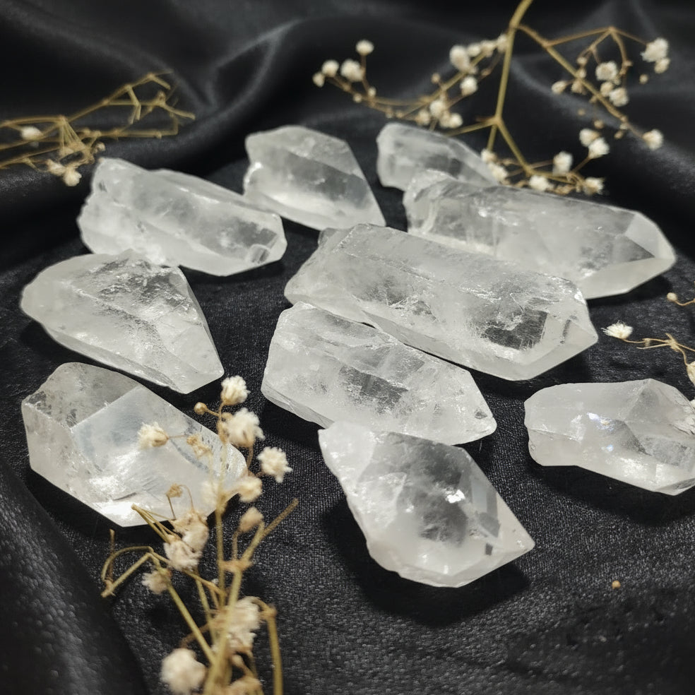 Pierre de Cristal de roche, roulée, brute, pointe, coeur