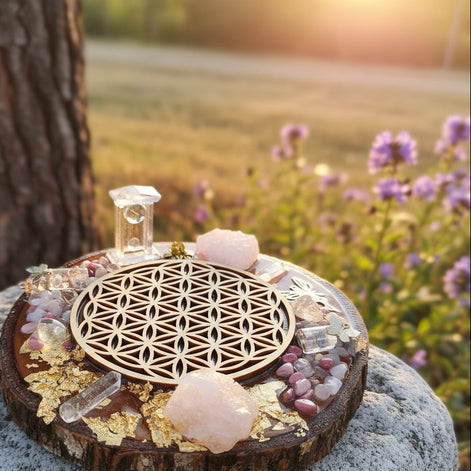 plateau fleur de vie et pierre naturelle