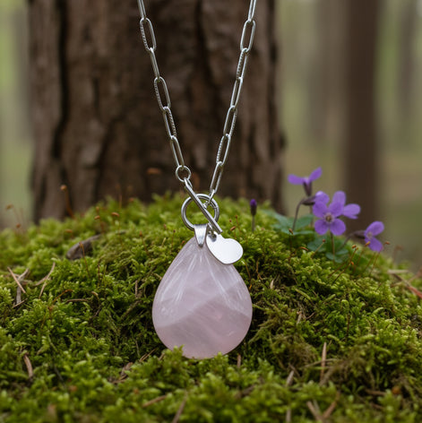 bijou argenté en quartz rose de qualité