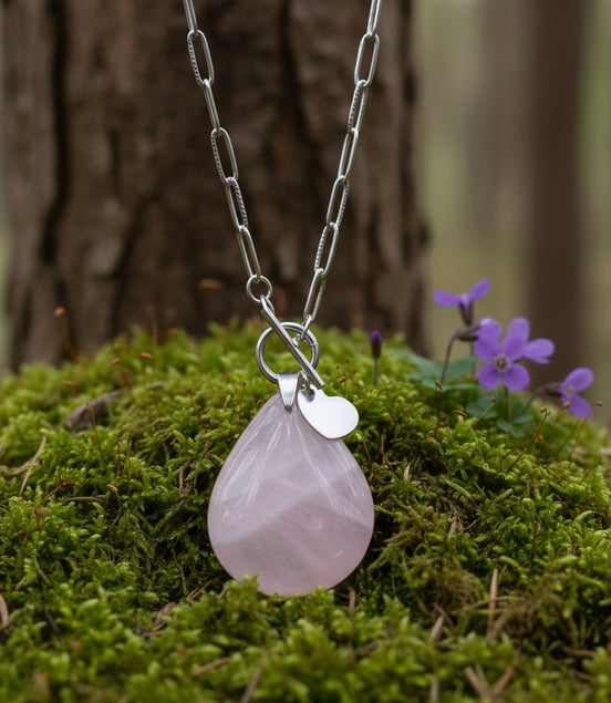 bijou argenté en quartz rose de qualité