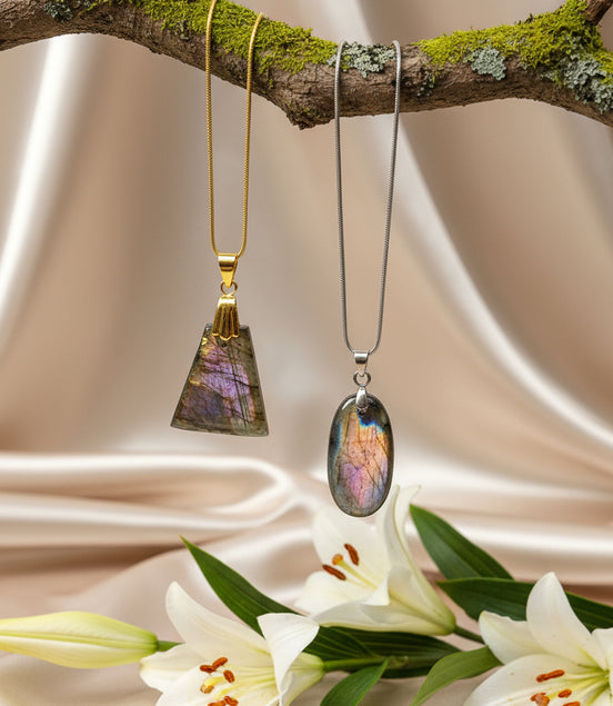 collier labradorite argenté doré