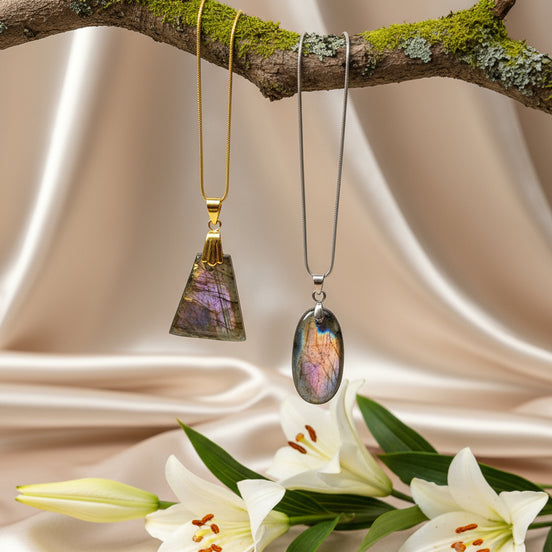 collier labradorite argenté doré