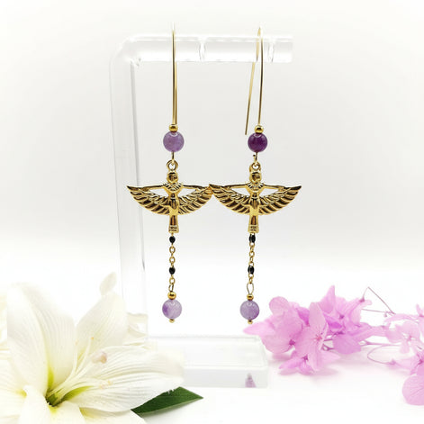 Boucles d'oreilles Isis en améthyste