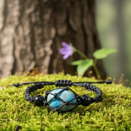 Bracelet porte pierre + pierre,  réglable en coton ciré