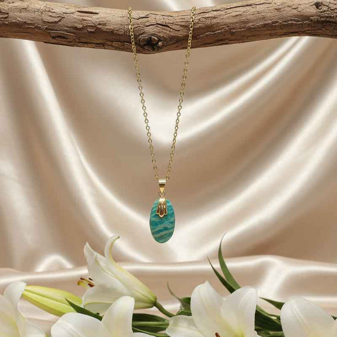 Collier Amazonite sur chaine doré en acier inoxydable