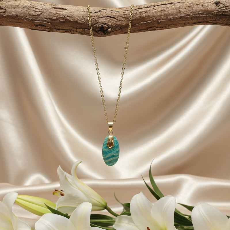 Collier Amazonite sur chaine doré en acier inoxydable