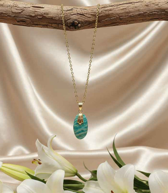 Collier Amazonite sur chaine doré en acier inoxydable