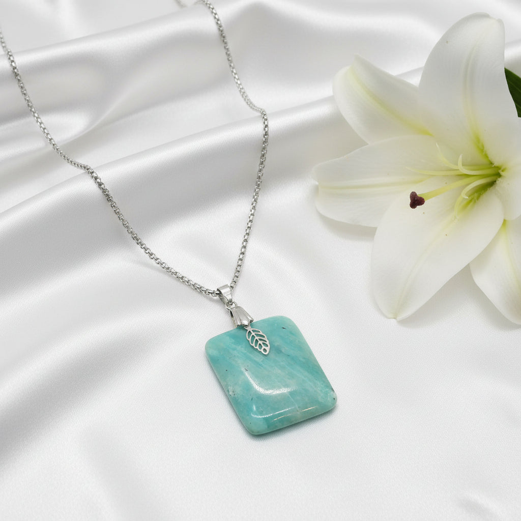 Collier Amazonite acier inoxydable 50 cm