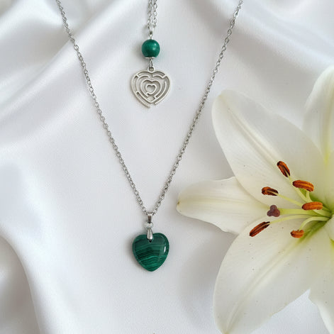 Collier "Appel du coeur" en Malachite, au choix