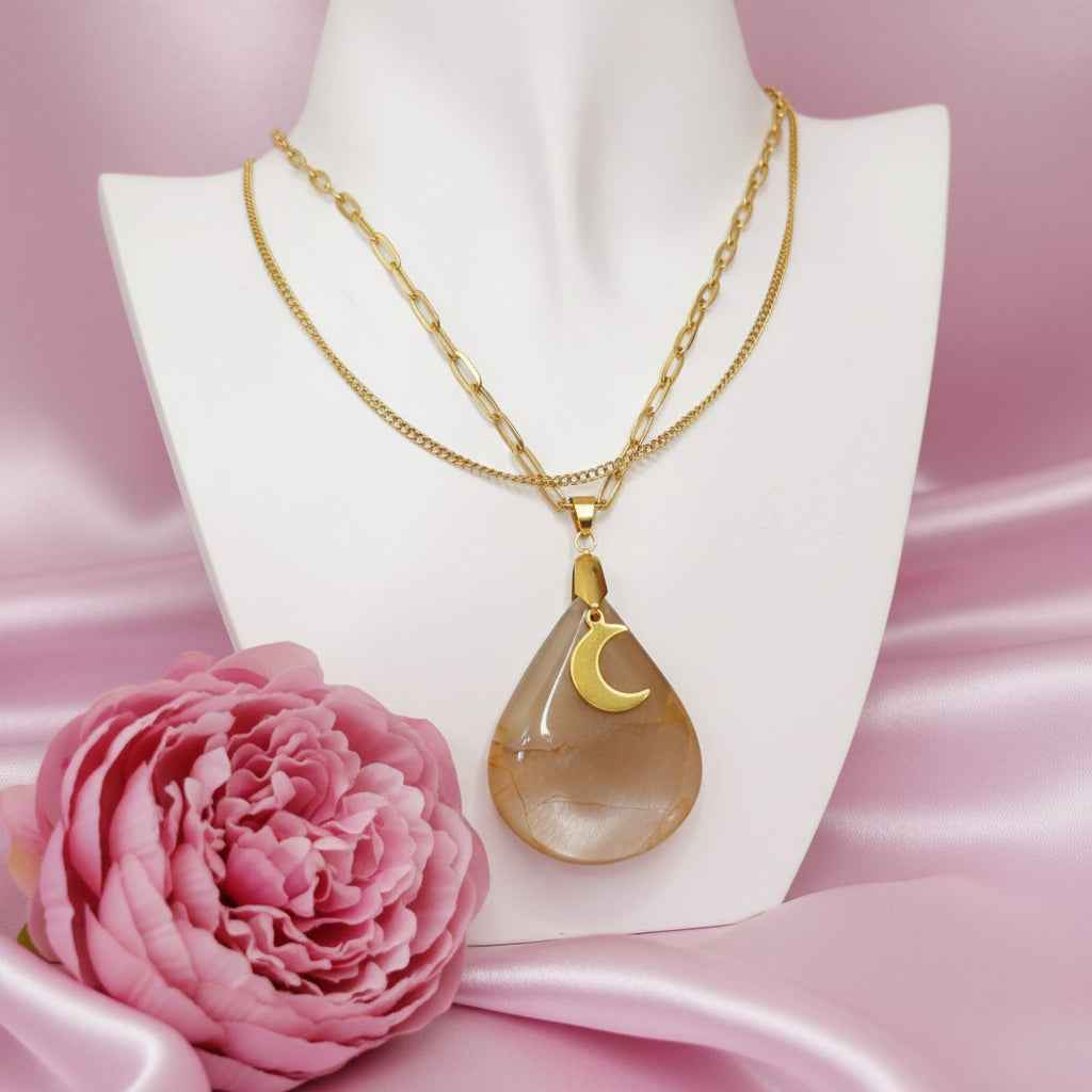 Collier Lune rousse en pierre de lune