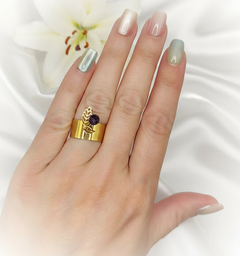 Bague doré, argenté, au choix perle de pierre et acier ajustable