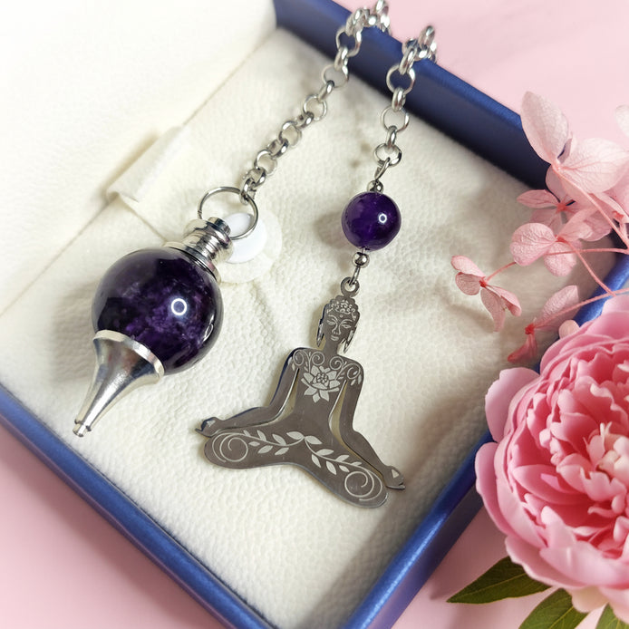 Pendule de radiesthésie, améthyste, quartz rose, tourmaline ou obsidienne