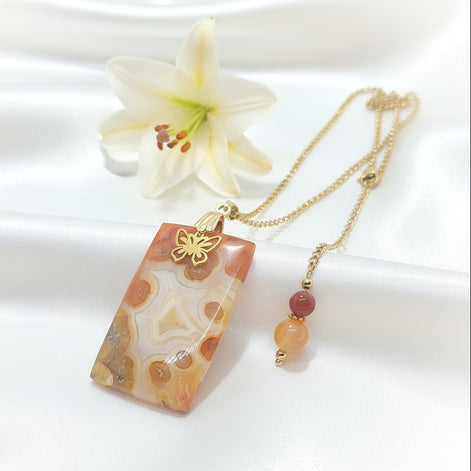 Collier chaine et sa cornaline au choix, doré ou argenté