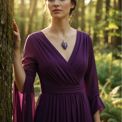 Collier argenté coeur en améthyste