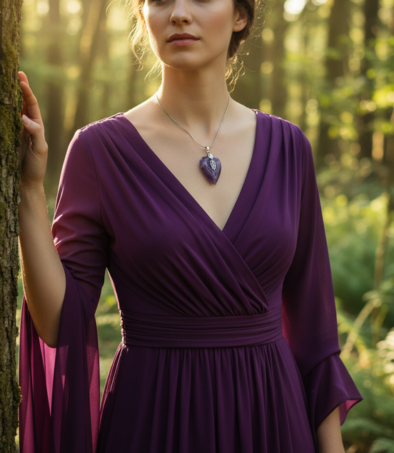 Collier argenté coeur en améthyste