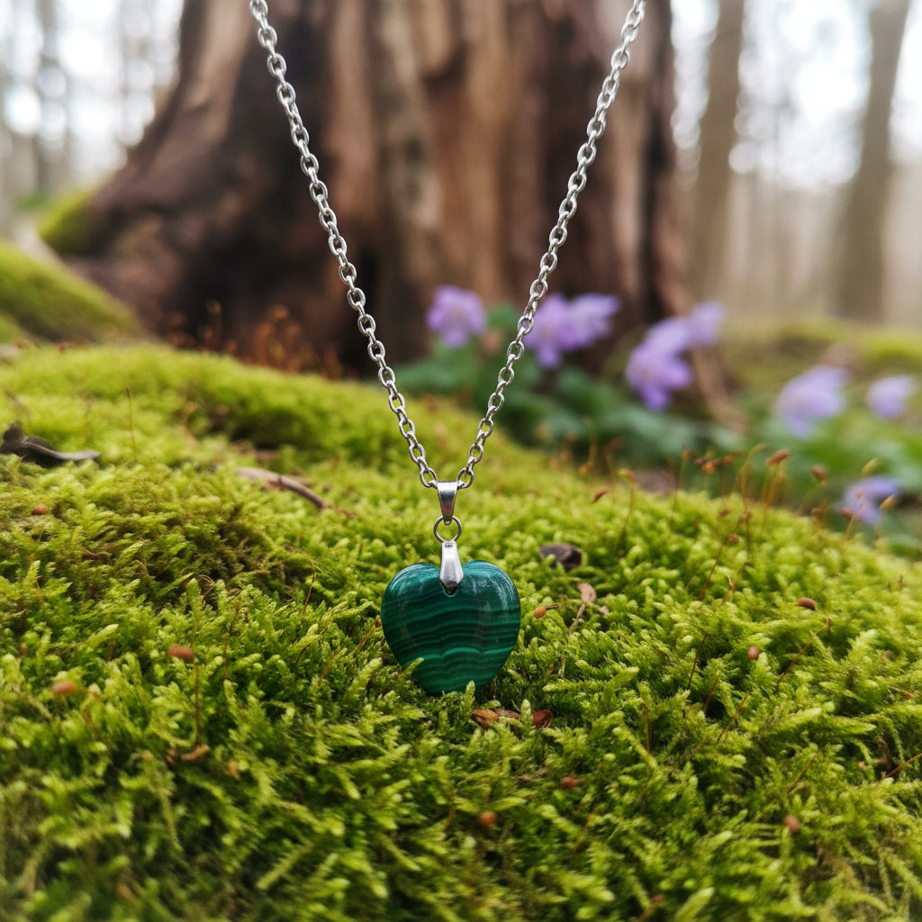 collier argenté en malachite
