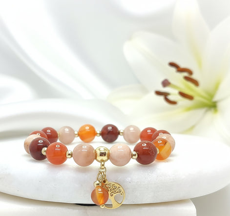 Bracelet "Féminin sacré" en pierre de lune, cornaline, jaspe