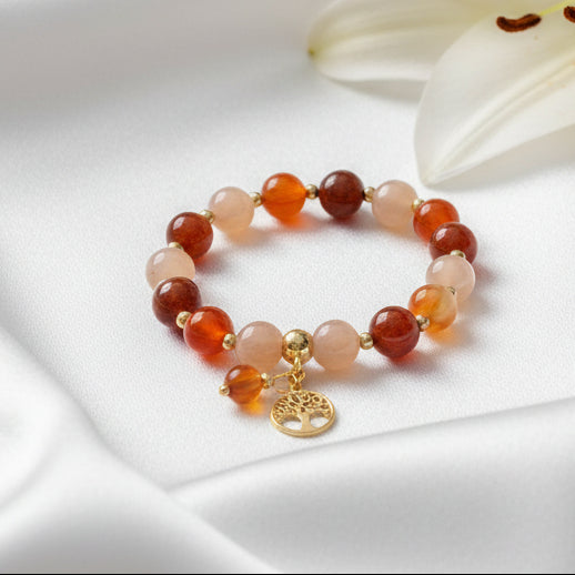 Bracelet Féminin Sacré sur Mesure — Pierre de Lune, Cornaline & Jaspe Rouge