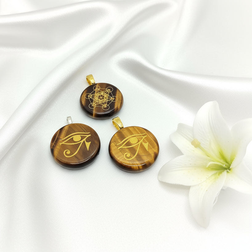 Collier doré et oeil de tigre doré, Métatron, horus, simple