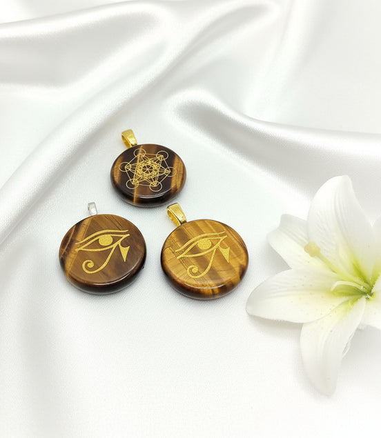 Collier doré et oeil de tigre doré, Métatron, horus, simple