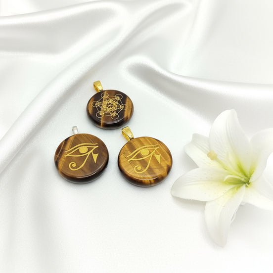 Collier doré et oeil de tigre doré, Métatron, horus, simple