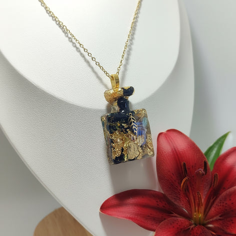 Collier de protection en tourmaline et labradorite, flacon orgonite