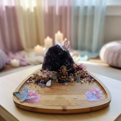 Plateau le paradis de ganesh et géode d'améthyste de 14 cm