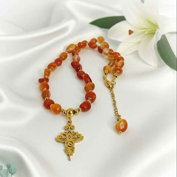 Collier de perle unalom en cornaline, calcite, fluorite et autre pierres