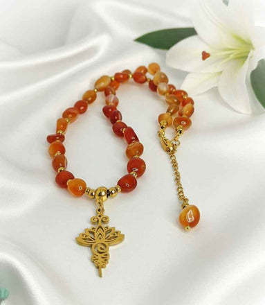 Collier de perle unalom en cornaline, calcite, fluorite et autre pierres