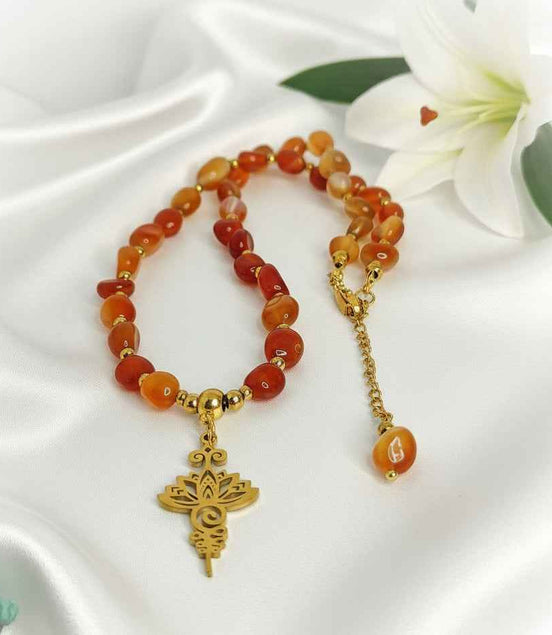 Collier de perle unalom en cornaline, calcite, fluorite et autre pierres