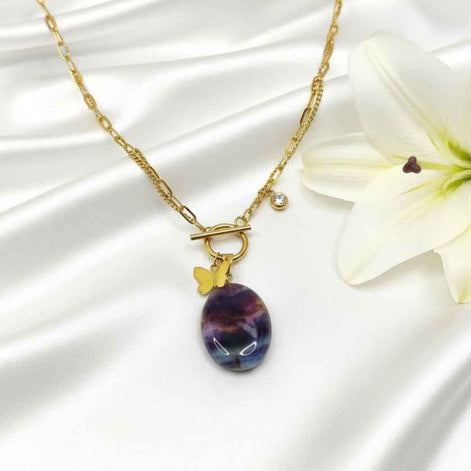 Parure Collier unalom en fluorite arc en ciel